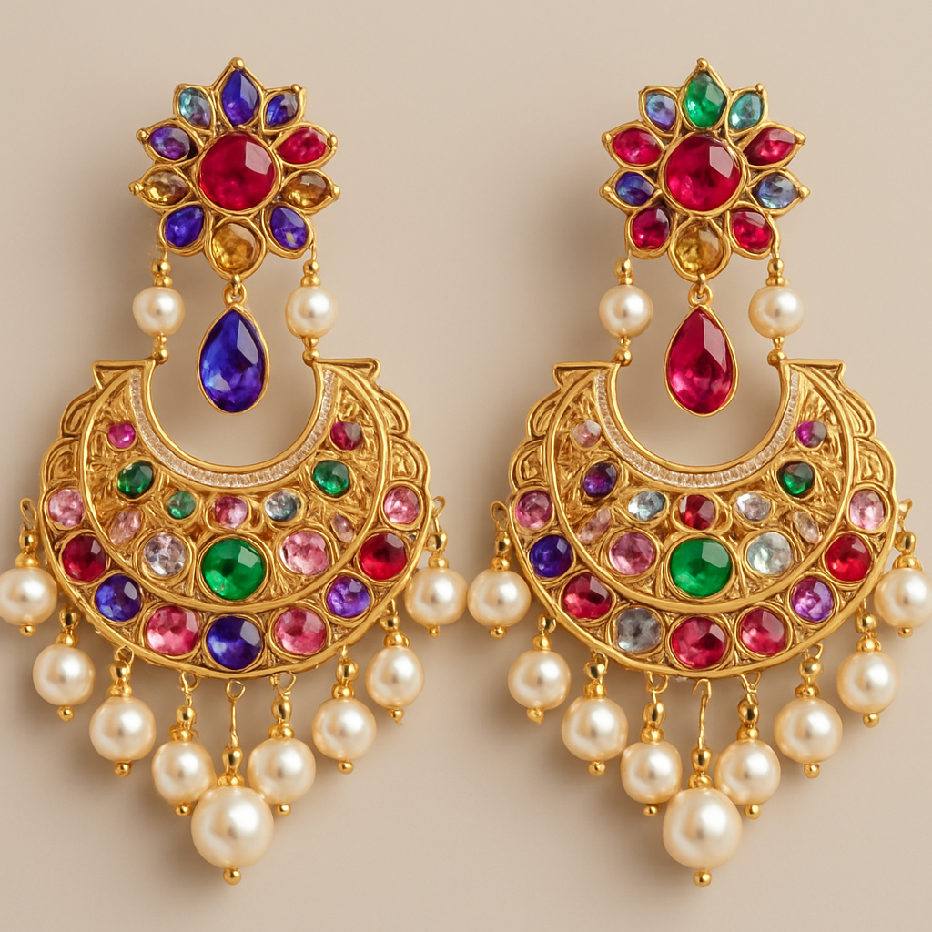 FashLuxe Luxury Gold Plated Jadau Earrings