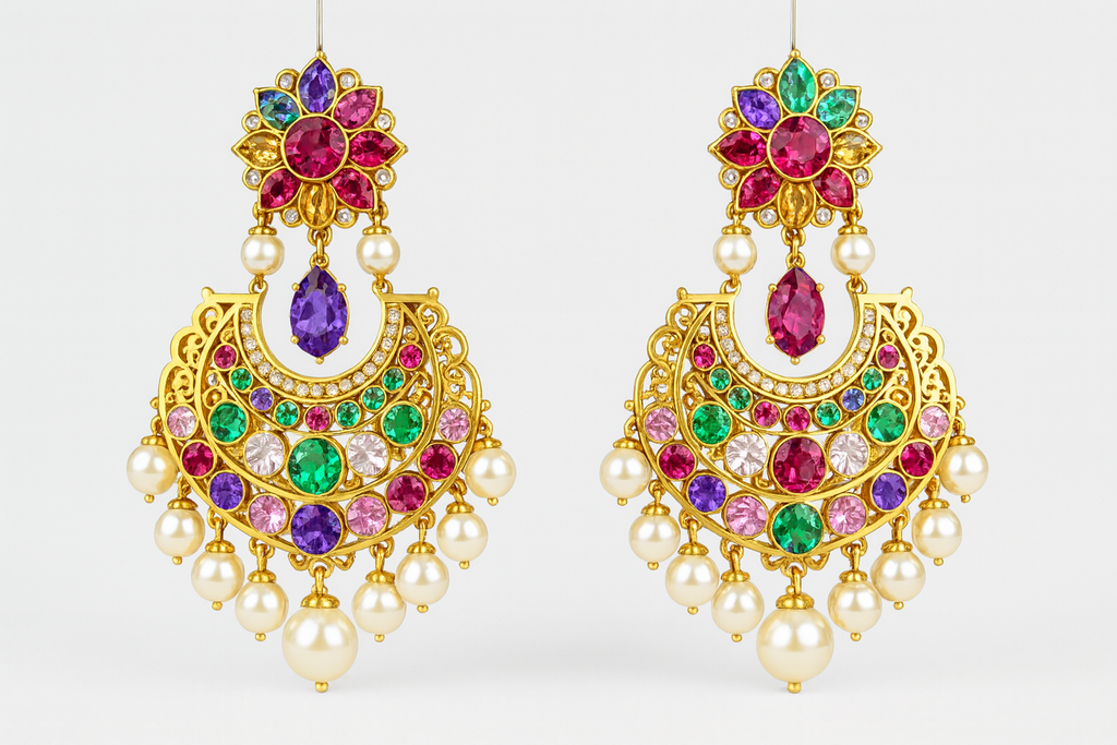 FashLuxe Luxury Gold Plated Jadau Earrings