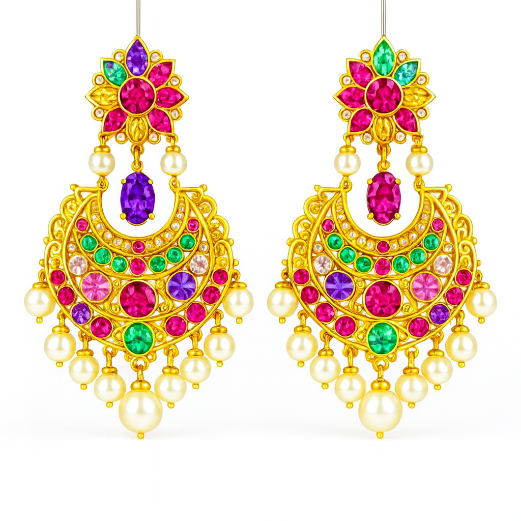 FashLuxe Luxury Gold Plated Jadau Earrings